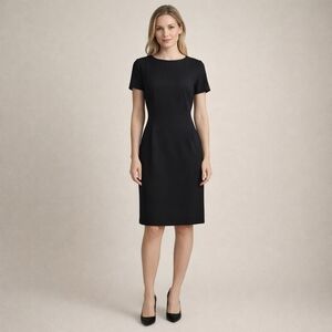 Vintage Bill Burns for Nordstrom Black Wool Short Sleeve Classic Sheath Dress